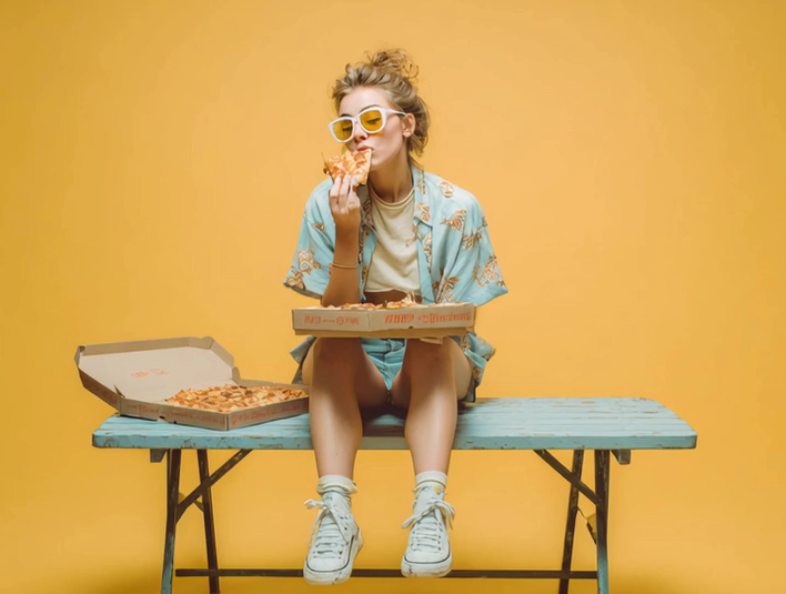 Woman enjoying pizza